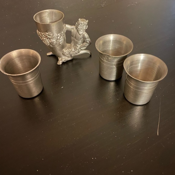 Vintage Pewter German Shot glasses with The Devil - Picture 1 of 13